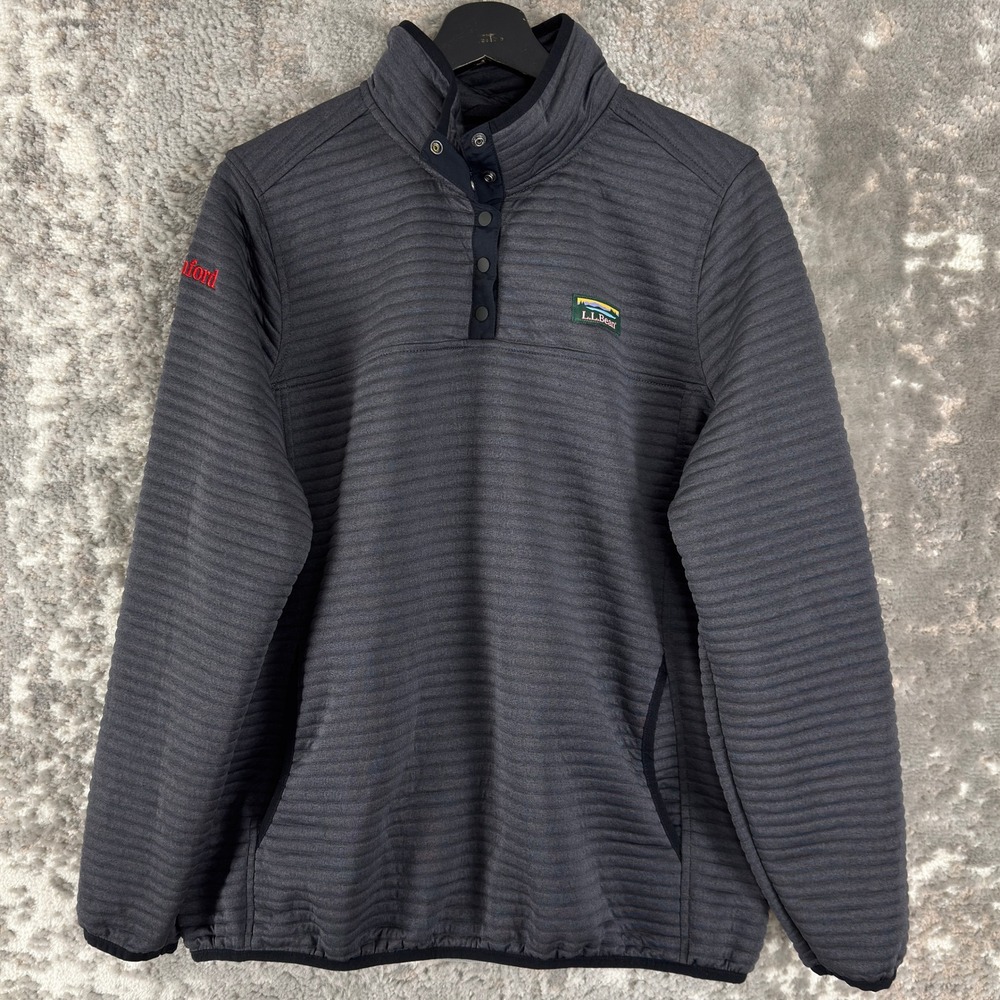 L.L. Bean Size L Ribbed Pullover Hannaford Logo Fleece Gray Long Sleeve Women